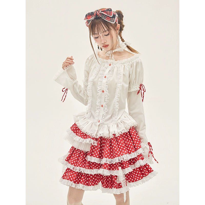 Sweet Lolita Blouse Lace Trim Shirt With Deatachable SLeeves (M S / White) 36158:569340