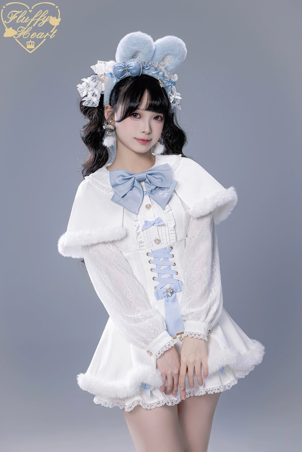 IP Collab Jirai Kei Dress Set, Detachable Fluffy Cape 44146:798030