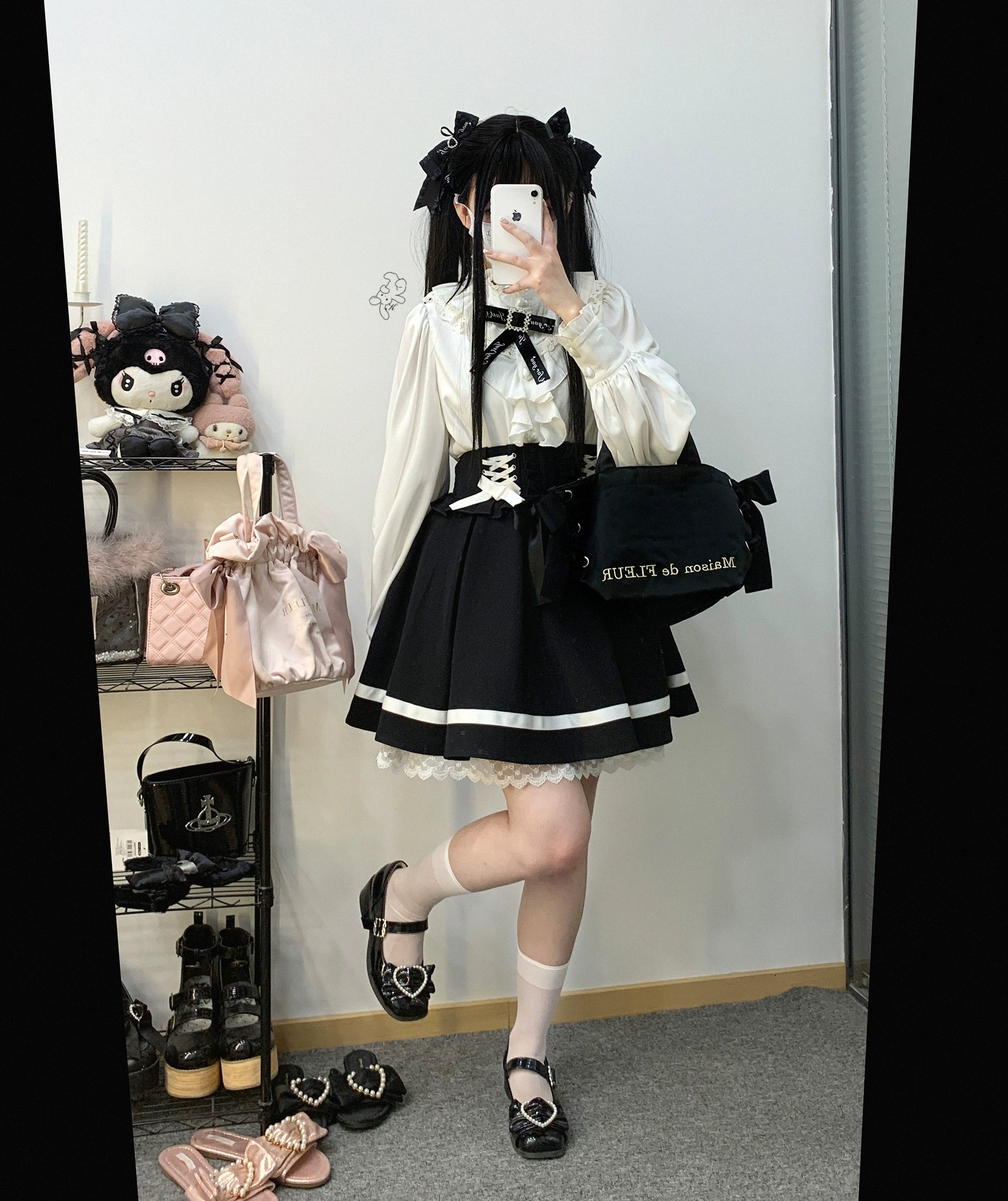 Jirai Kei Skirt High Waist Lace Up Skirt With Bow Tie 31860:396676