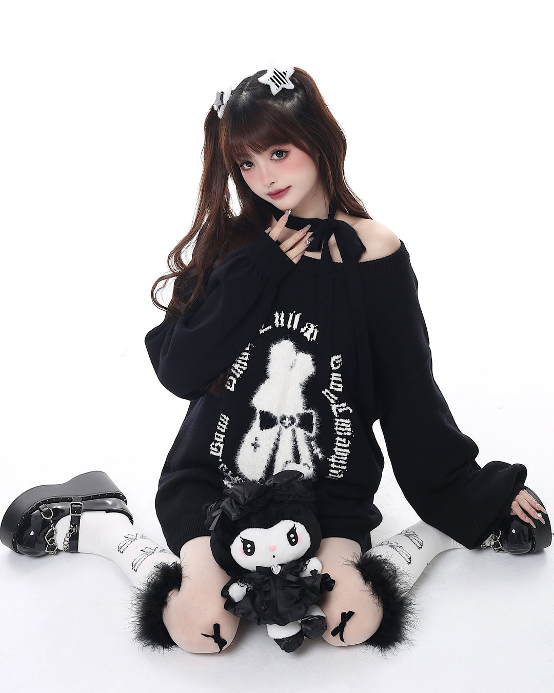 Jirai Kei Sweater Christmas Pullover Lantern Sleeve Sweater 39552:633020