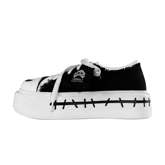Y2K Subculture Girl Platform Canvas Black White Shoes 28960:344042