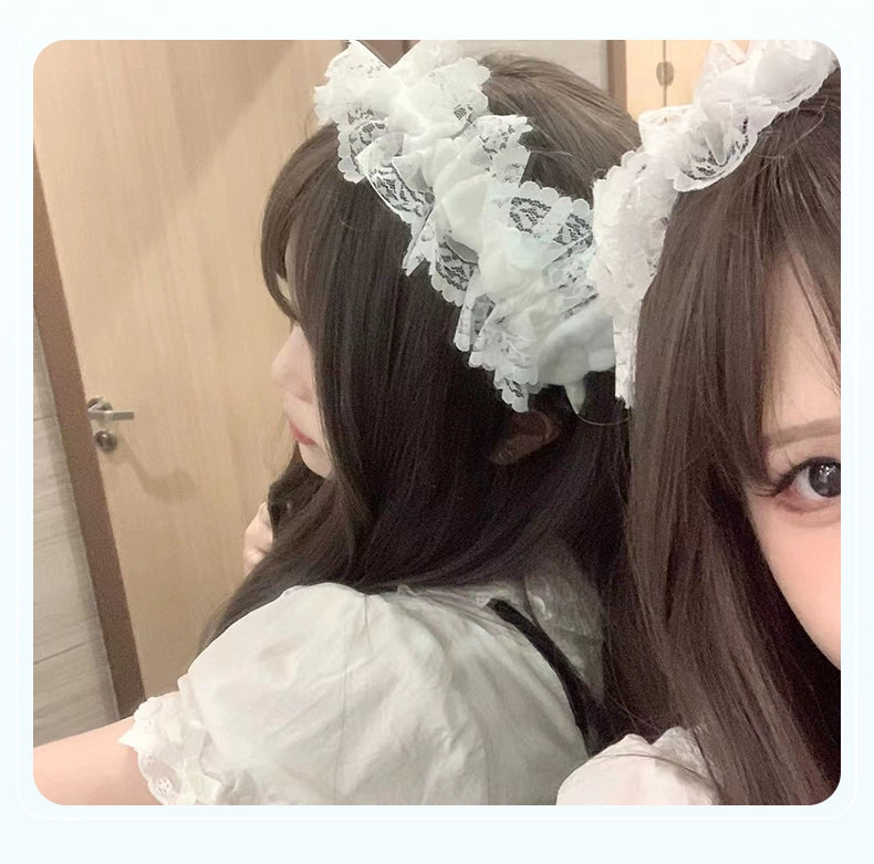 Jirai Kei White Black Angel Wings Lace Headband 21680:313366