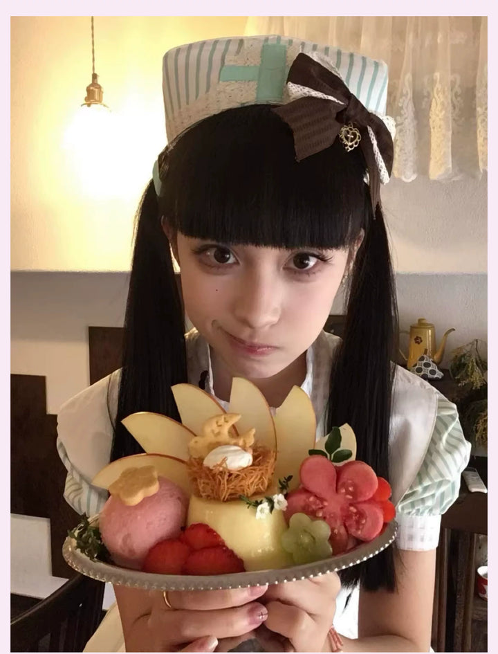 Old School Lolita Striped Dress, Cross Apron (M) / L M S XL) 45136:836798