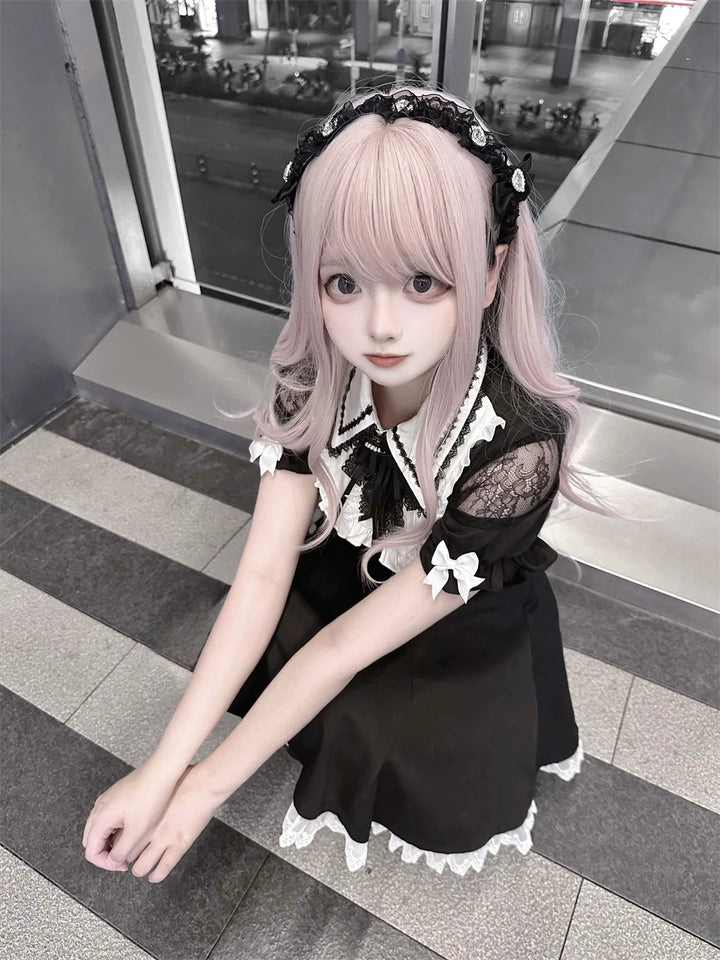 Jirai Kei A-line Dress, Black & White Color Block 45583:855115