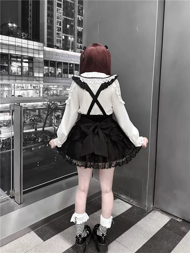 Jirai Kei Flutter Sleeve Suspender Skirt Set, Cross Pendants 45581:860446
