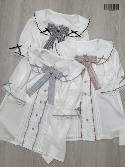 Jirai Kei Blouse Short Sleeve Shirt Ruffle Collar Top (L M S XL) 37730:565622