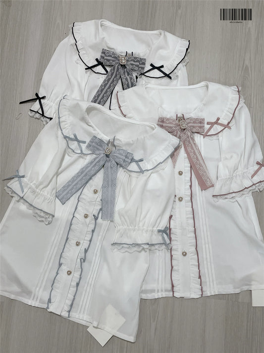 Jirai Kei Blouse Short Sleeve Shirt Ruffle Collar Top (L M S XL) 37730:565622