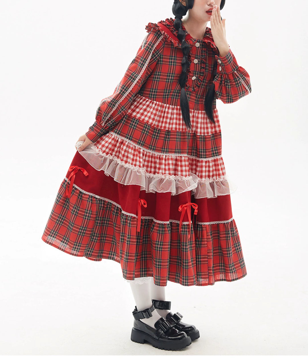 Sweet Lolita Dress Kawaii Dress Retro Dress Red Plaid Dress 36148:542792 36148:542792