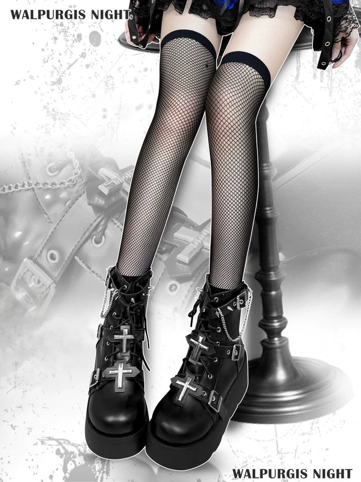 Punk Black Platform Shoes Cross And Rivet Martin Boots 32082:447184 32082:447184