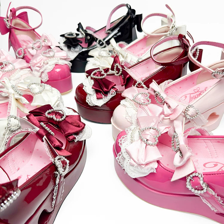 Old School Lolita High Platform Shoes, Heart Hollow Heel 44559:813886