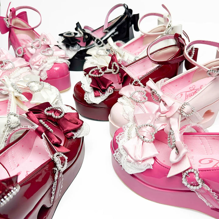 Old School Lolita High Platform Shoes, Heart Hollow Heel 44559:813886