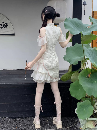 Spicy Girl Chinese Cheongsam Black White Dress 29526:350516