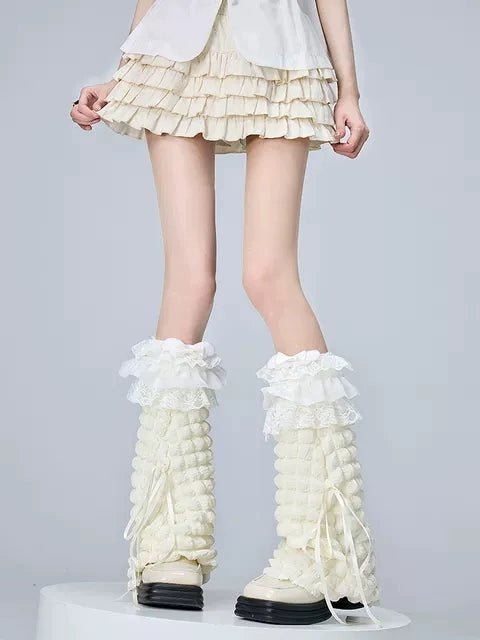 Lolita Calf Socks With Bows Jirai Kei Sock Covers (F) 36532:536002