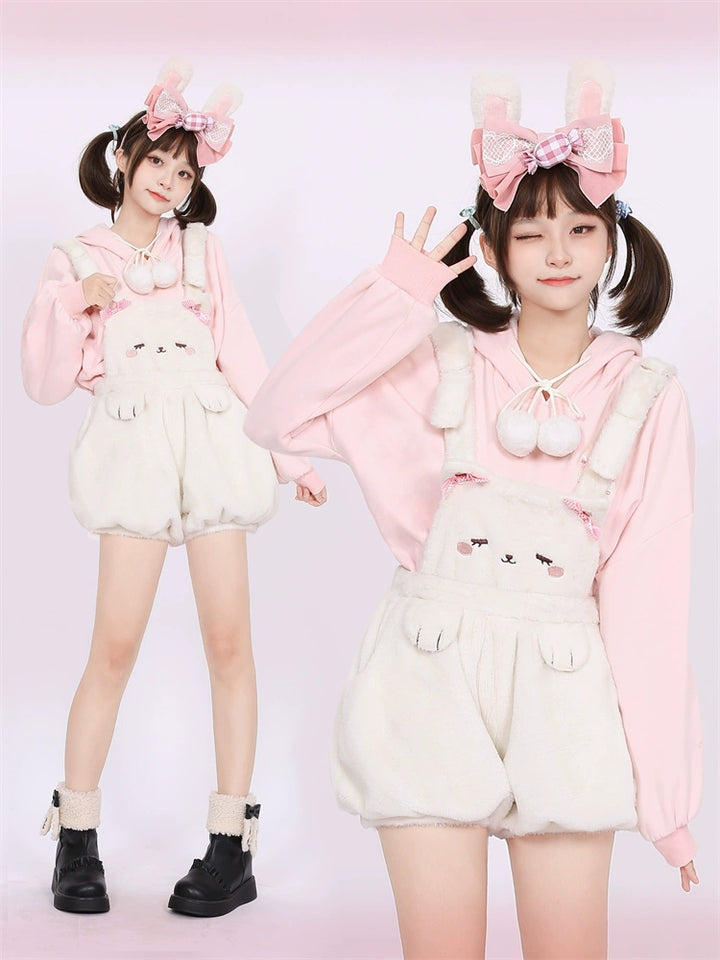 Kawaii Fashion Fluffy Bunny Bear Overalls Hoodie Bear Bag 22628:333500