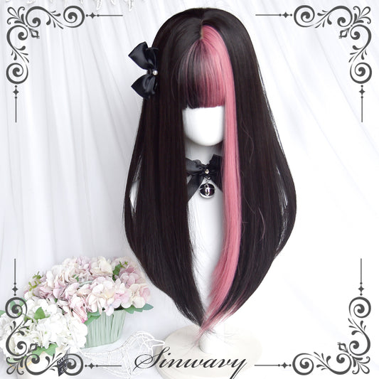 Y2K Long Straight Black Pink Wig For Sweet Spicy Girl 21882:315384