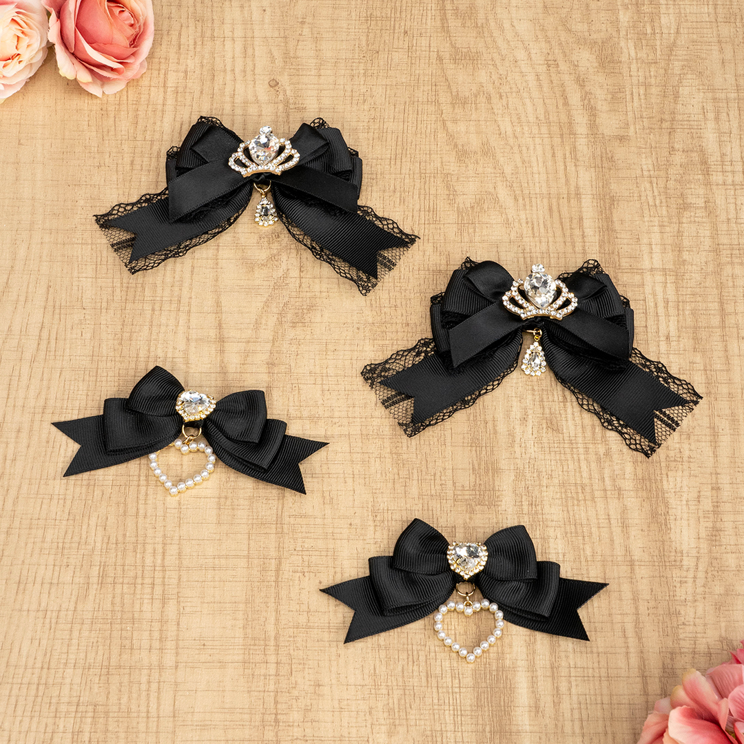 Jirai Kei Hair Clip Crown Rhinestone Bow Barrette 36118:512710 36118:512710