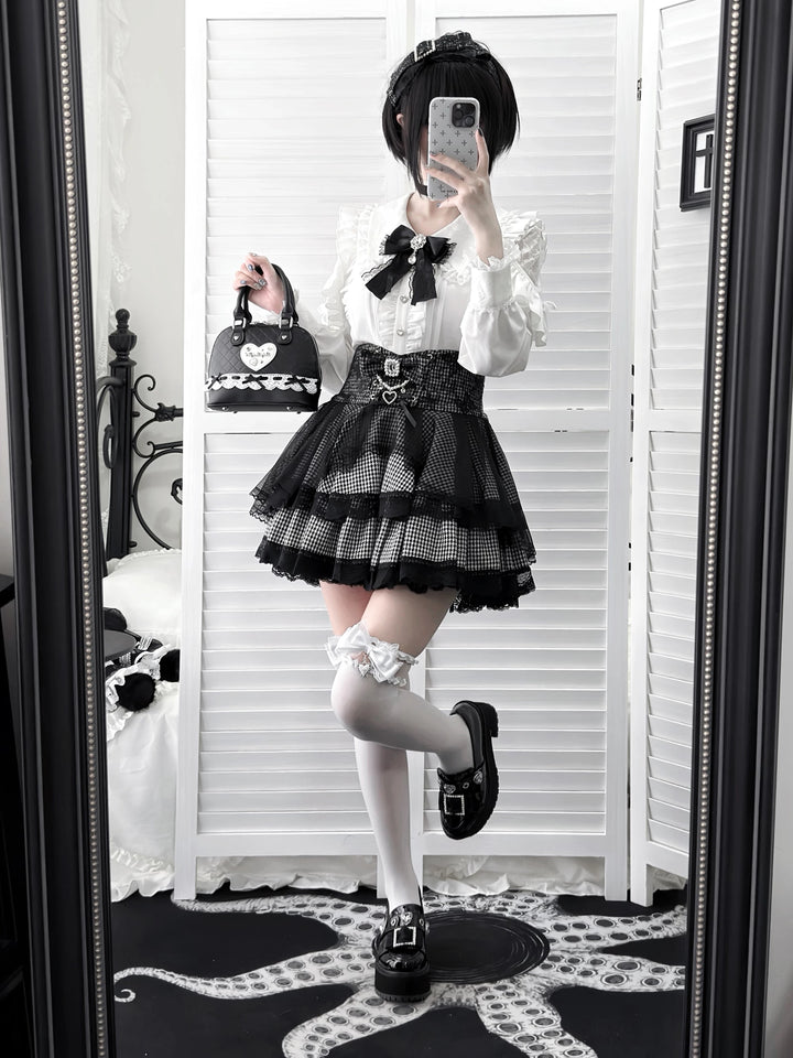 Ryousangata White Blouse & Houndstooth Skirt Set 46074:874721