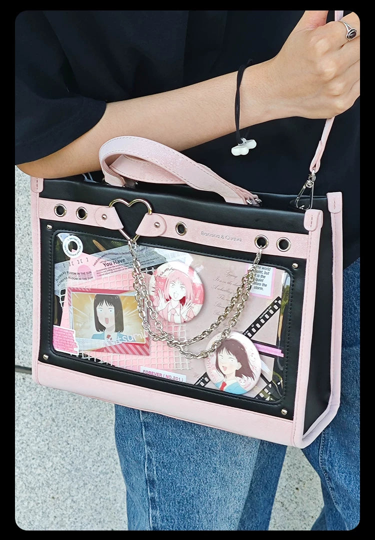 Japanese-Style Boxy Shape Ita Bag, Detachable Chain 45417:847829