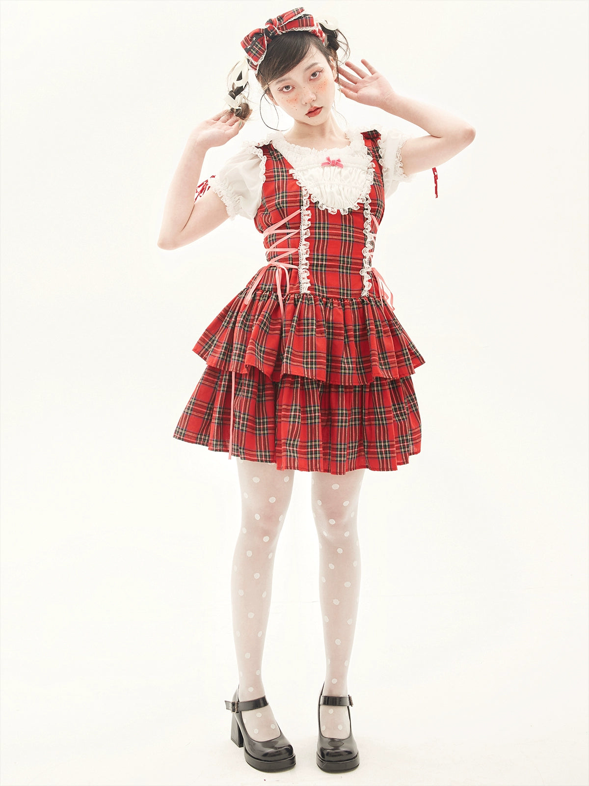 Lolita Dress Retro Red Plaid Dress Cool Girl Dress 36162:543224