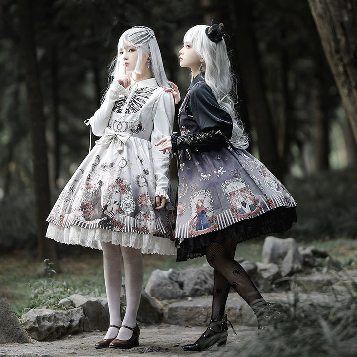 Gothic Lolita Dress Set Black White Lolita Blouse Dress Set 35536:495606