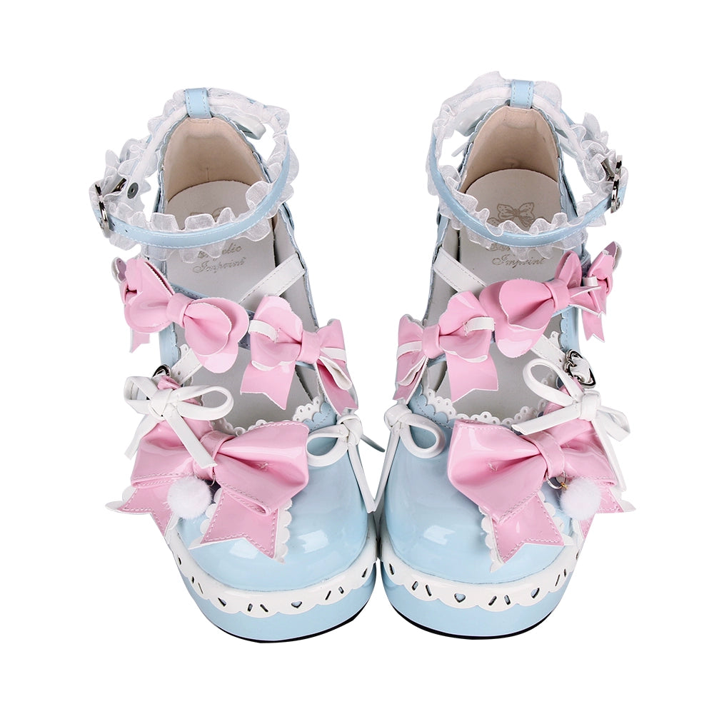 Lolita Shoes Pink Blue Platform Shoes Lace Thick-soled Shoes 37452:561560