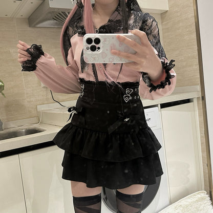 Jirai Kei Blouse Lace Sleeve Shirt And Skirt Set 37858:571004