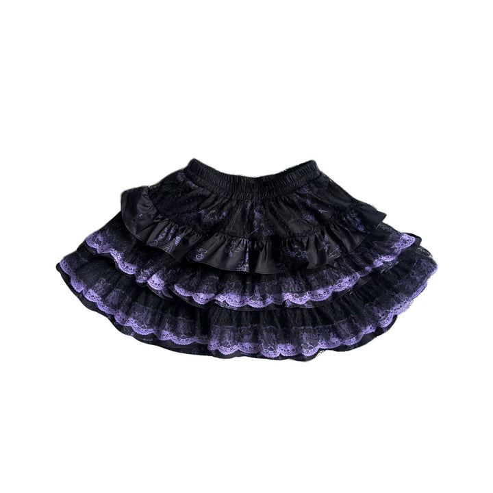 Jirai Kei Skirt Gothic Punk Skirt Black Lace Puff Skirt 36582:558592 36582:558592