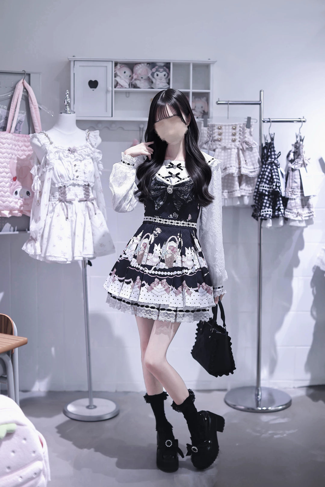 Sweet Lolita Sailor Collar OP Dress, Strawberry & Bunny Print 45872:872436