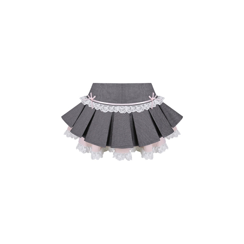 Preppy-Style Gyaru Outfit, Slim-Fit Blouse + Pleated Skirt (M S XS) 43435:779710