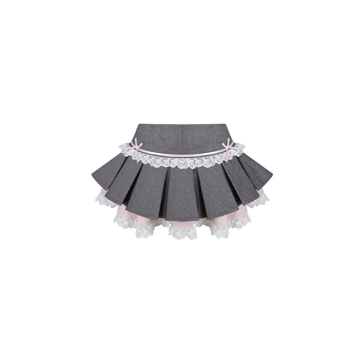 Preppy-Style Gyaru Outfit, Slim-Fit Blouse + Pleated Skirt (M S XS) 43435:779710