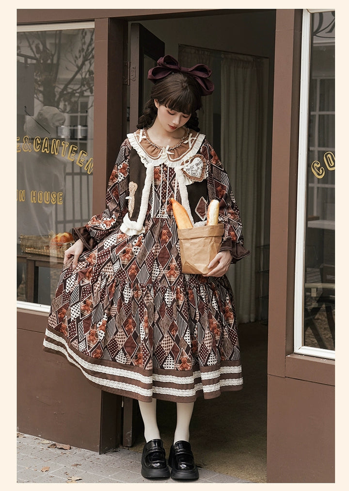 Lolita Dress Bear Embroidered Long Sleeve Dress And Vest 32068:382218 32068:382218