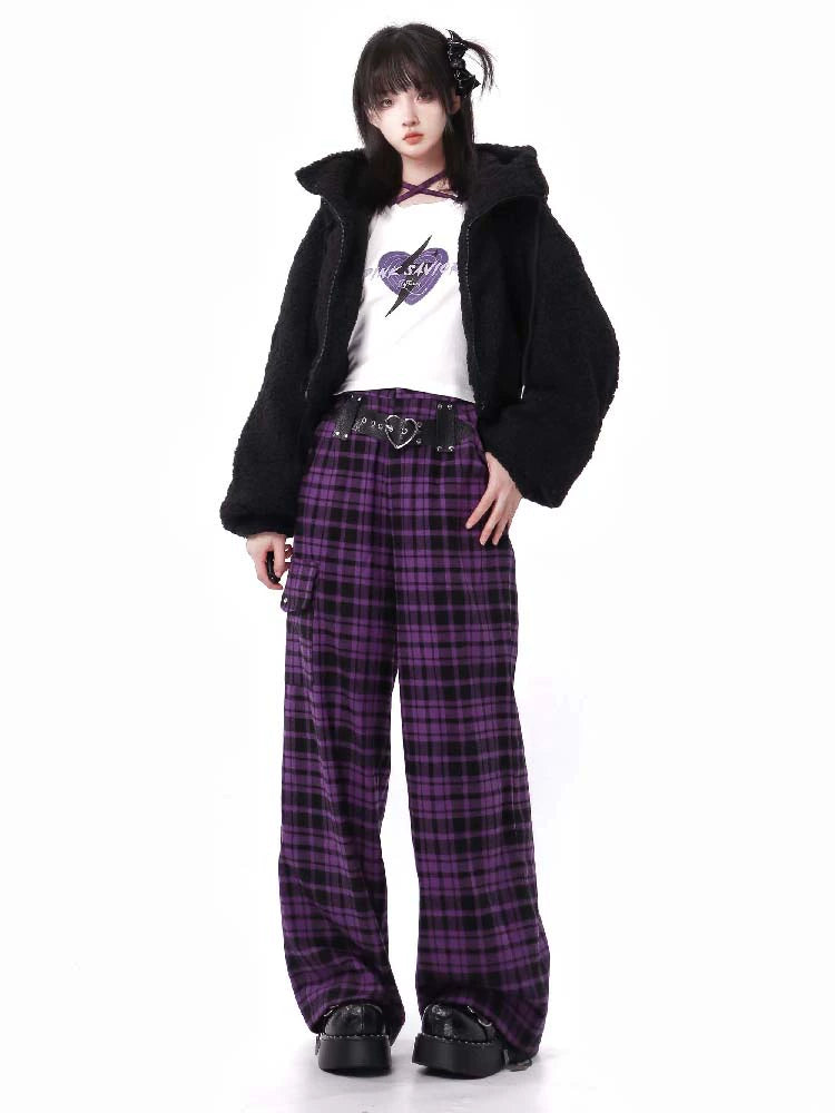 Jirai Kei Winter Coat Purple Black Outfit Sets Bear Ears Jacket 32572:421892 32572:421892