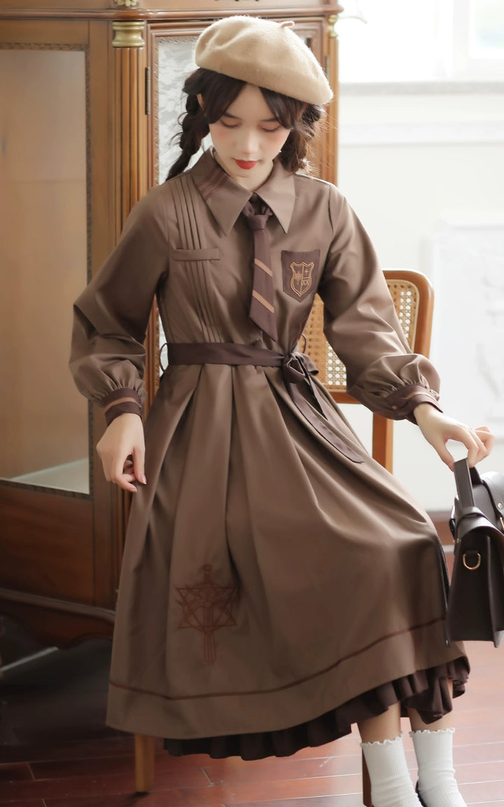 Preppy JK Uniform Dress A-line Princess Dress With Cape Multicolor 42437:761036