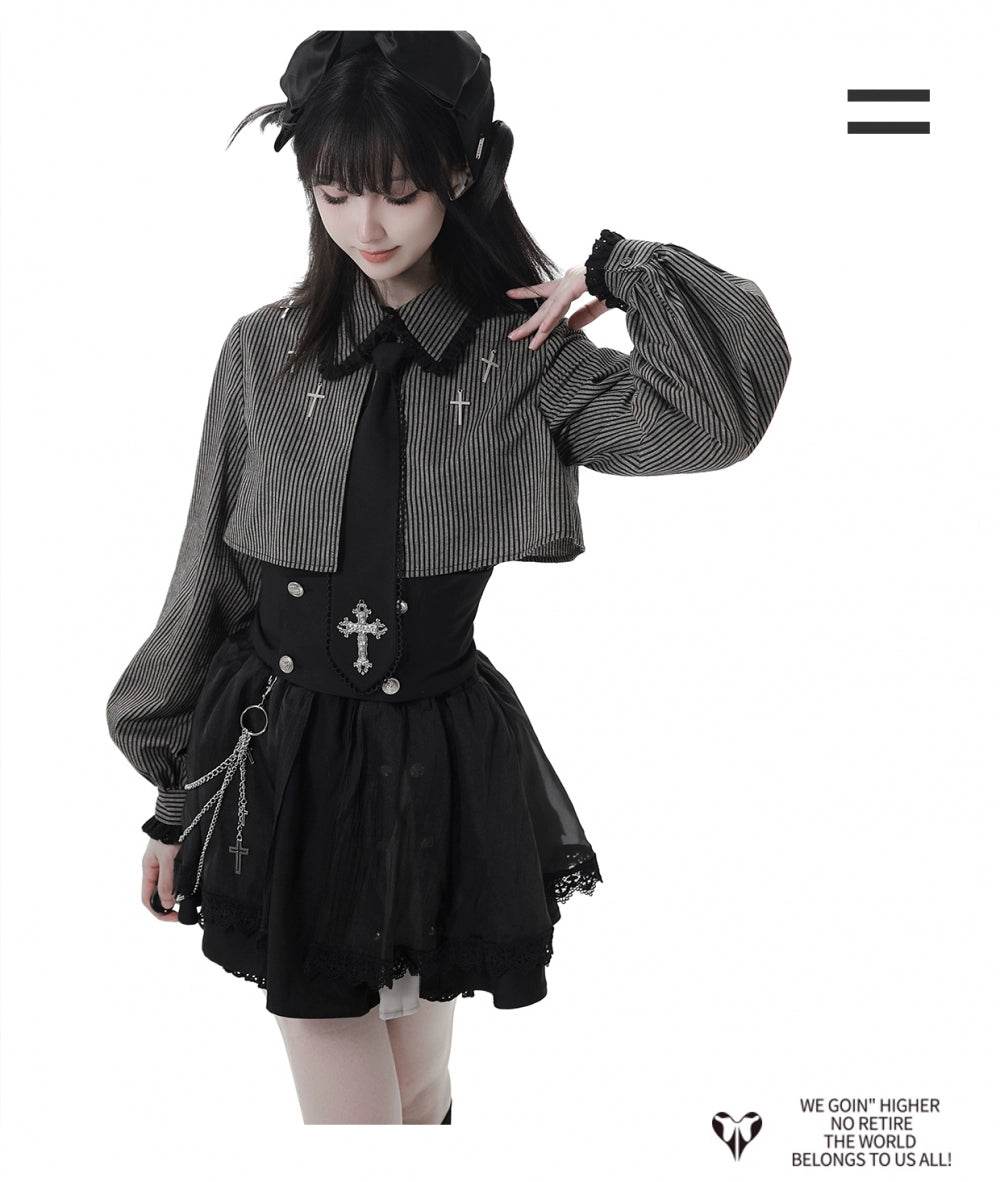 Gothic Striped Blouse and Black Skirt Set 44172:800216