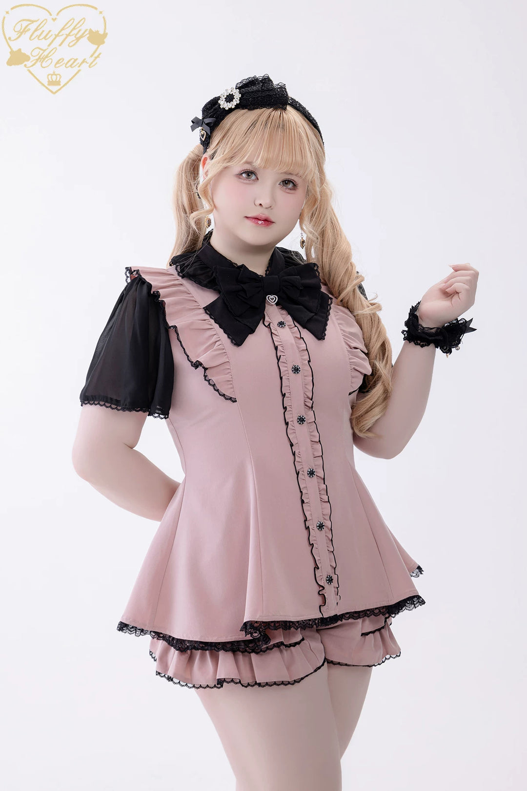 Jirai Kei Button Closure Dress Set Up, Chiffon Sleeves (2XL L M S XL) 45390:846547