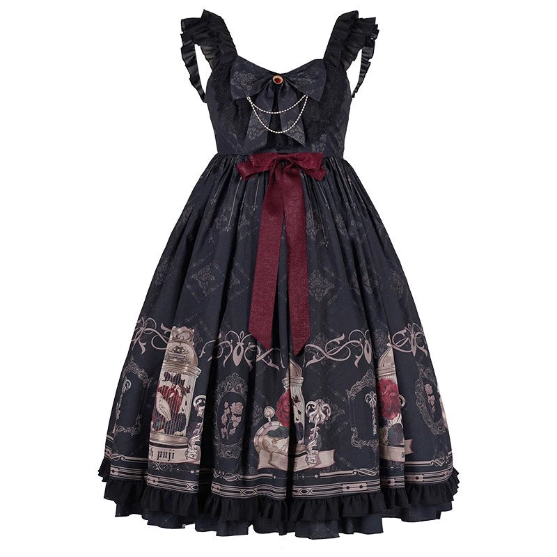 Gothic Lolita Dress With Birdcage Print Black Lolita Dress 35534:495500 35534:495500