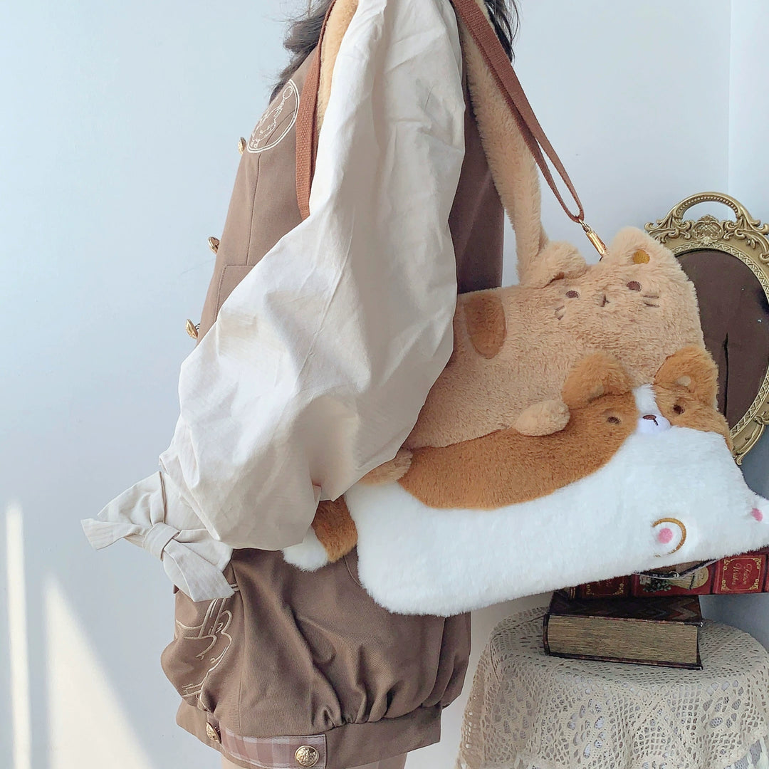 Kawaii Plush Bag Lovely Cat Pattern Embroidered Handbag 33790:485982 33790:485982