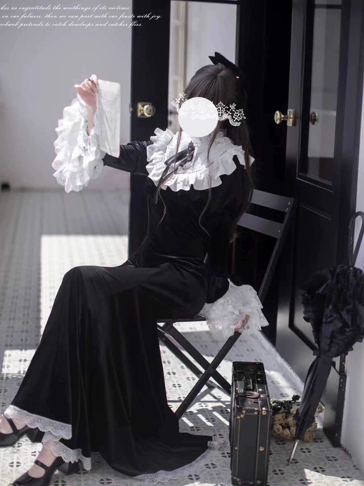 Gothic Mermaid Dress, Tiered Flared Cuffs 44122:797063