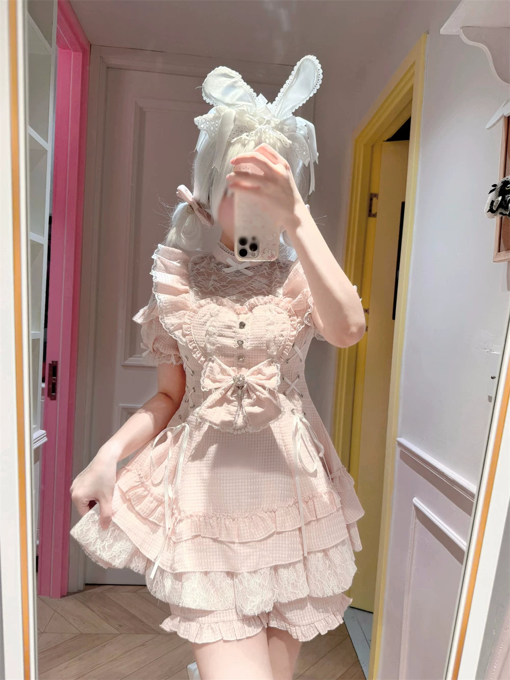 Ryousangata Dress and Shorts Set, Heart & Lace 45812:862935