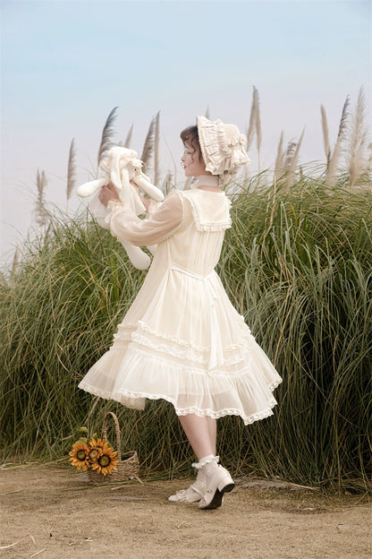 Sunflower Daily Lolita Dress Mori Kei Dress Long Sleeve Dress 36478:552236