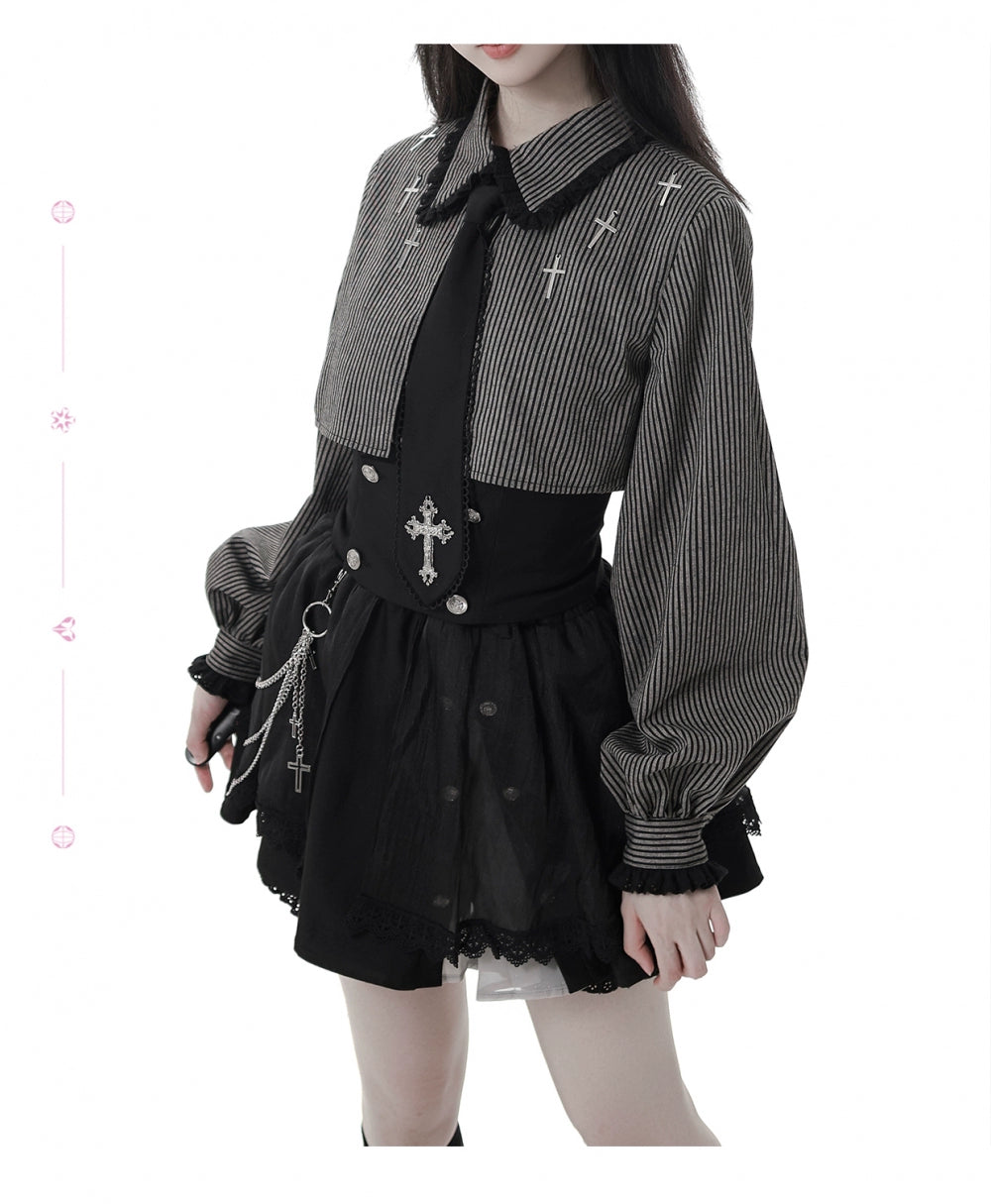 Gothic Striped Blouse and Black Skirt Set 44172:800228