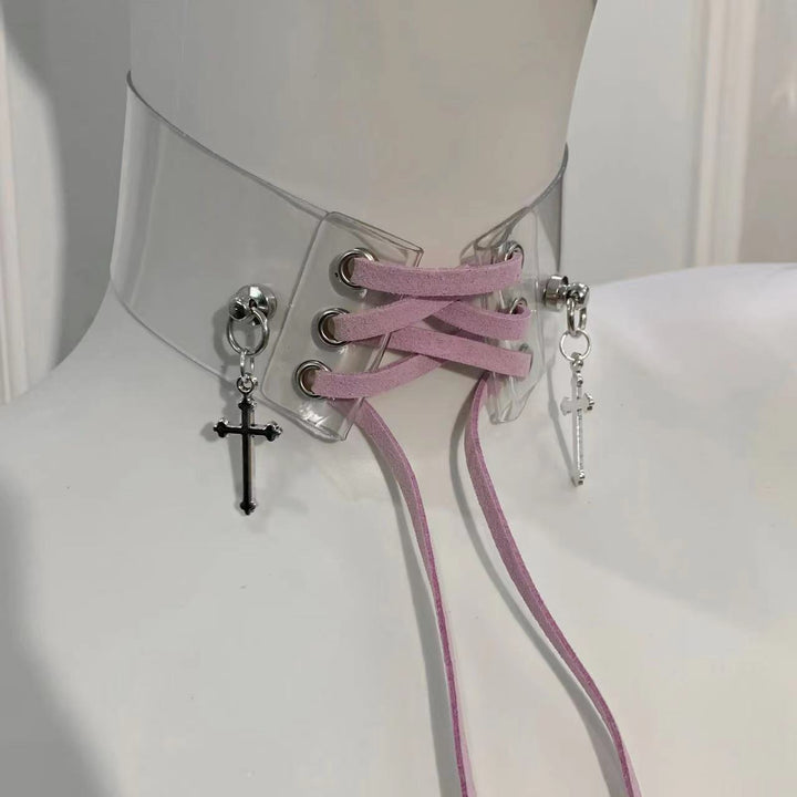 Jirai Kei Choker Transparent Cross Straps Necklace Multicolor (Purple) 29280:437244 (Purple) 29280:437244