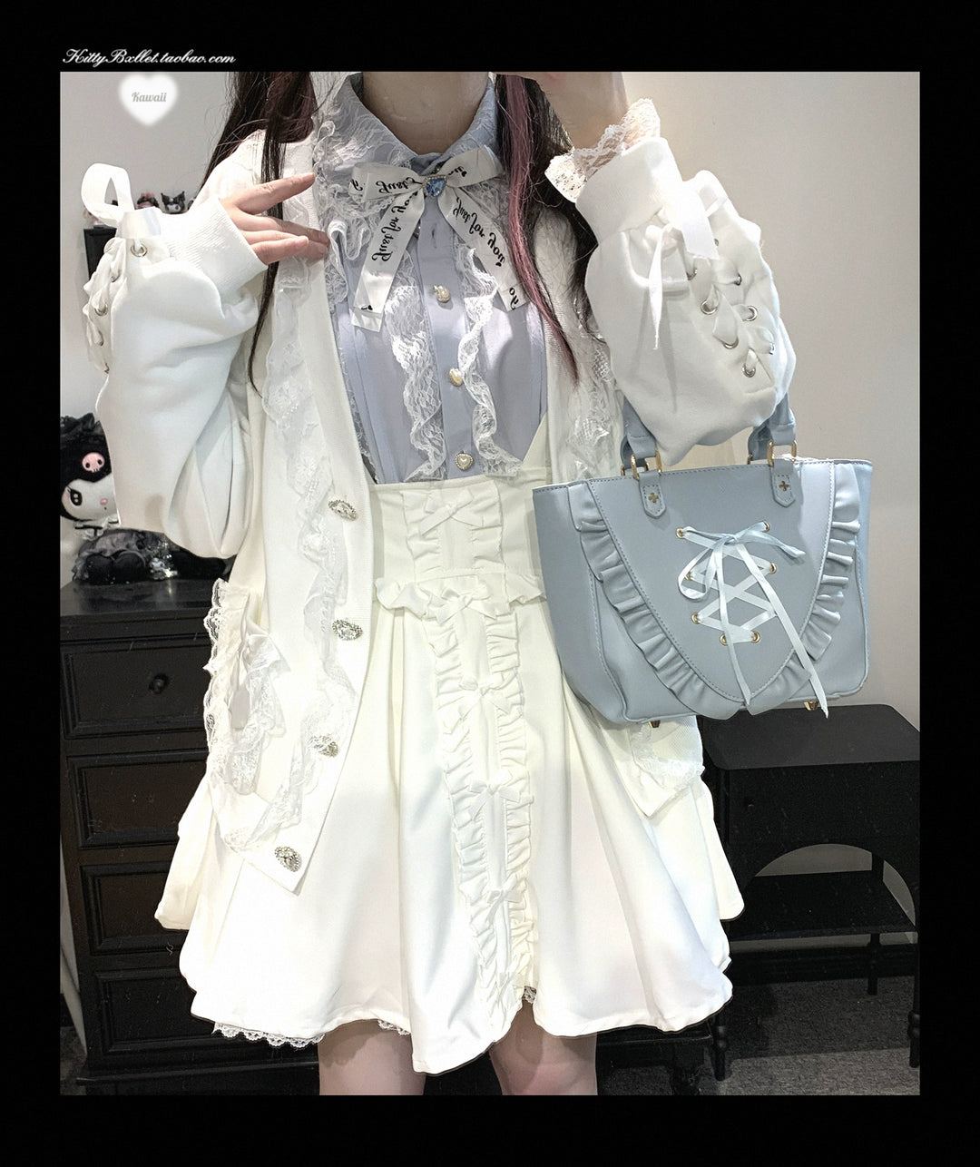 Ryousangata Sweatshirt Cardigan, Ruffled Lace 43732:783900