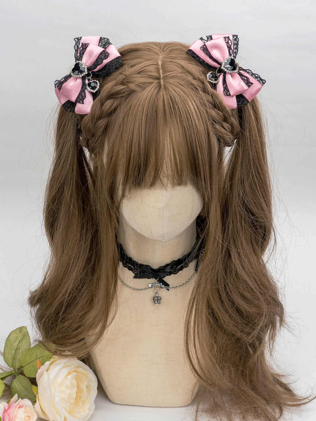 13-Color Jirai Kei Subculture Lace Rhinestone Bow Hair Clip 21590:310906 21590:310906