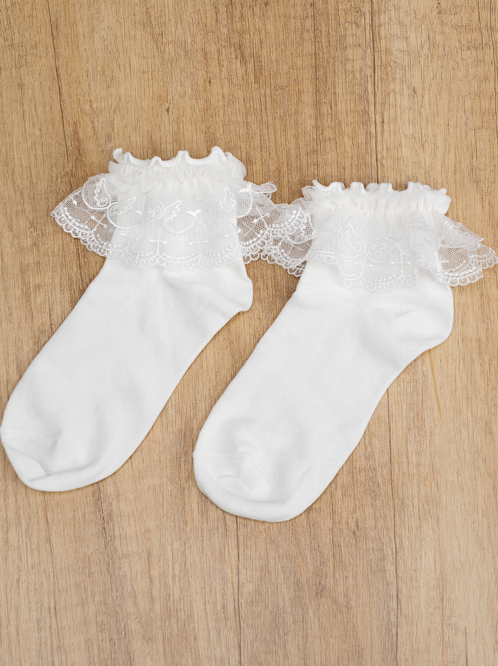 Lolita Socks White Black Socks Wings Cross Lace Socks (White) 33810:447084 (White) 33810:447084