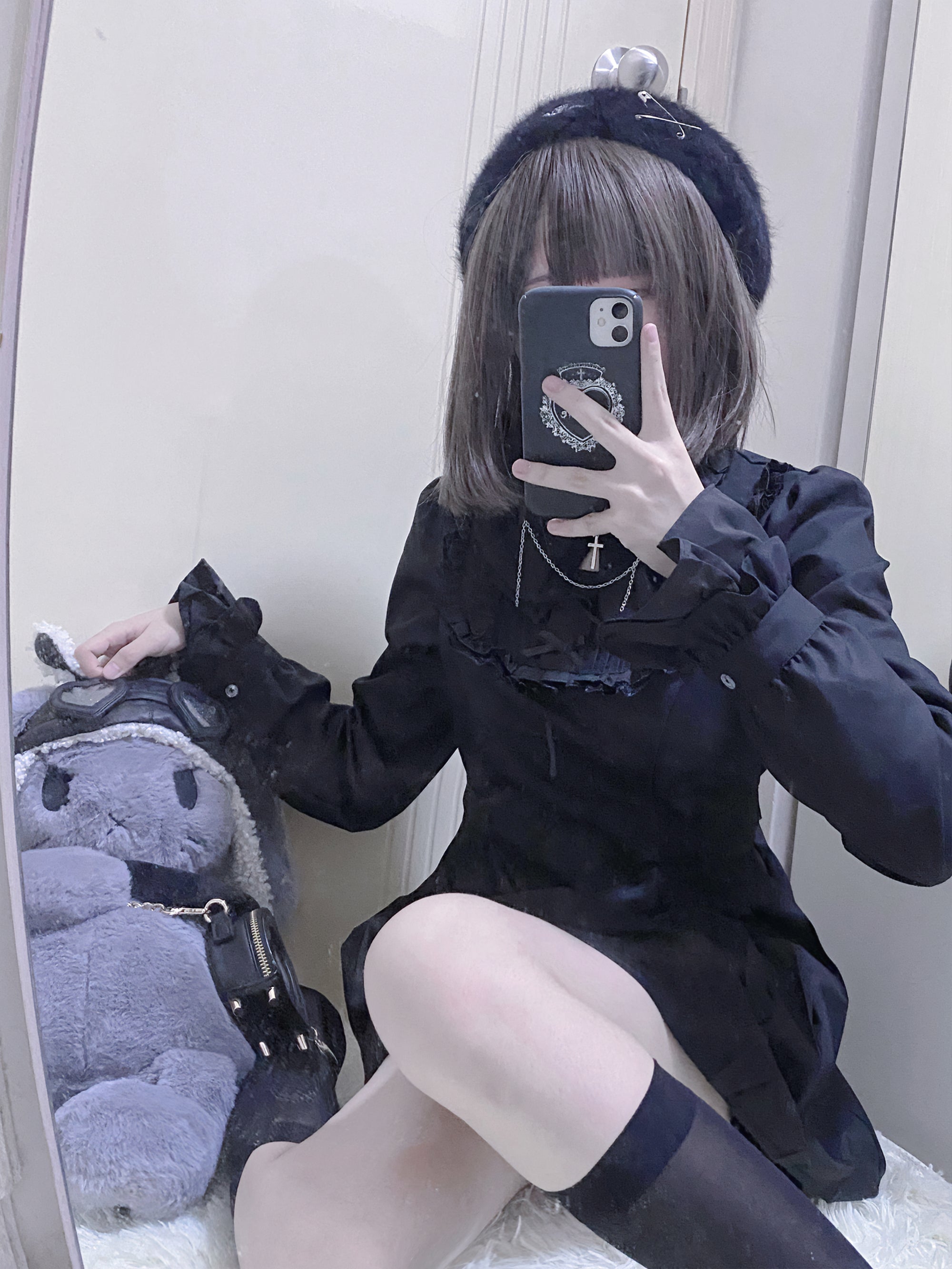 Jirai Kei Dress Set with Shorts and Gothic Bow Tie – Honey