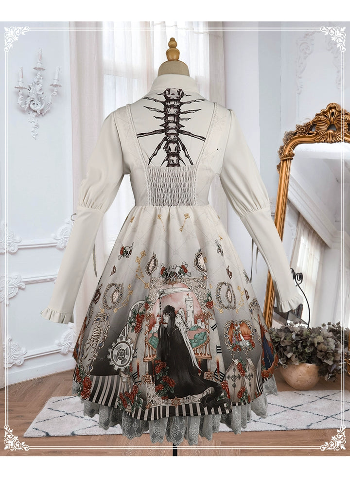 Gothic Lolita Dress Set Black White Lolita Blouse Dress Set 35536:495580