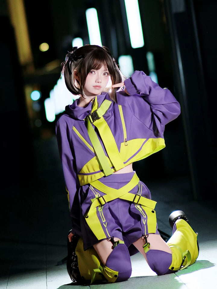 Cyberpunk Outfit, Detachable Jacket and Shorts Set 44424:810097