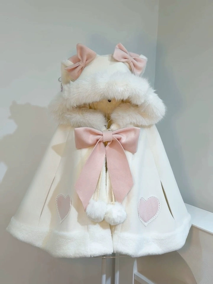 Sweet Lolita Coat Kawaii Ribbon Bunny Ear Cape For Winter (L M S) 40290:678326