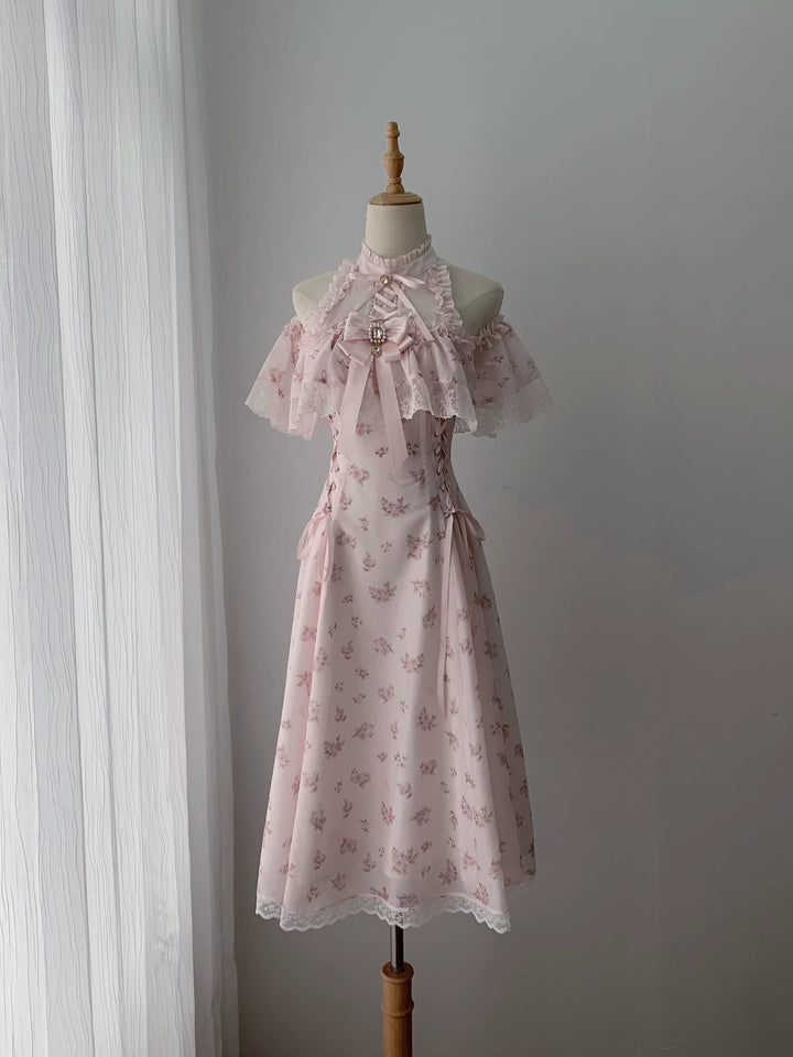 Seiso Kei Floral Print Long Dress, Open Shoulder (L M S) 45360:847069
